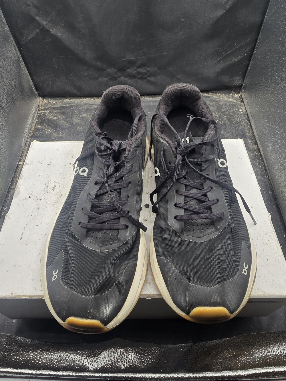 On Running Men's Black Athletic Running Shoes with Cream Soles